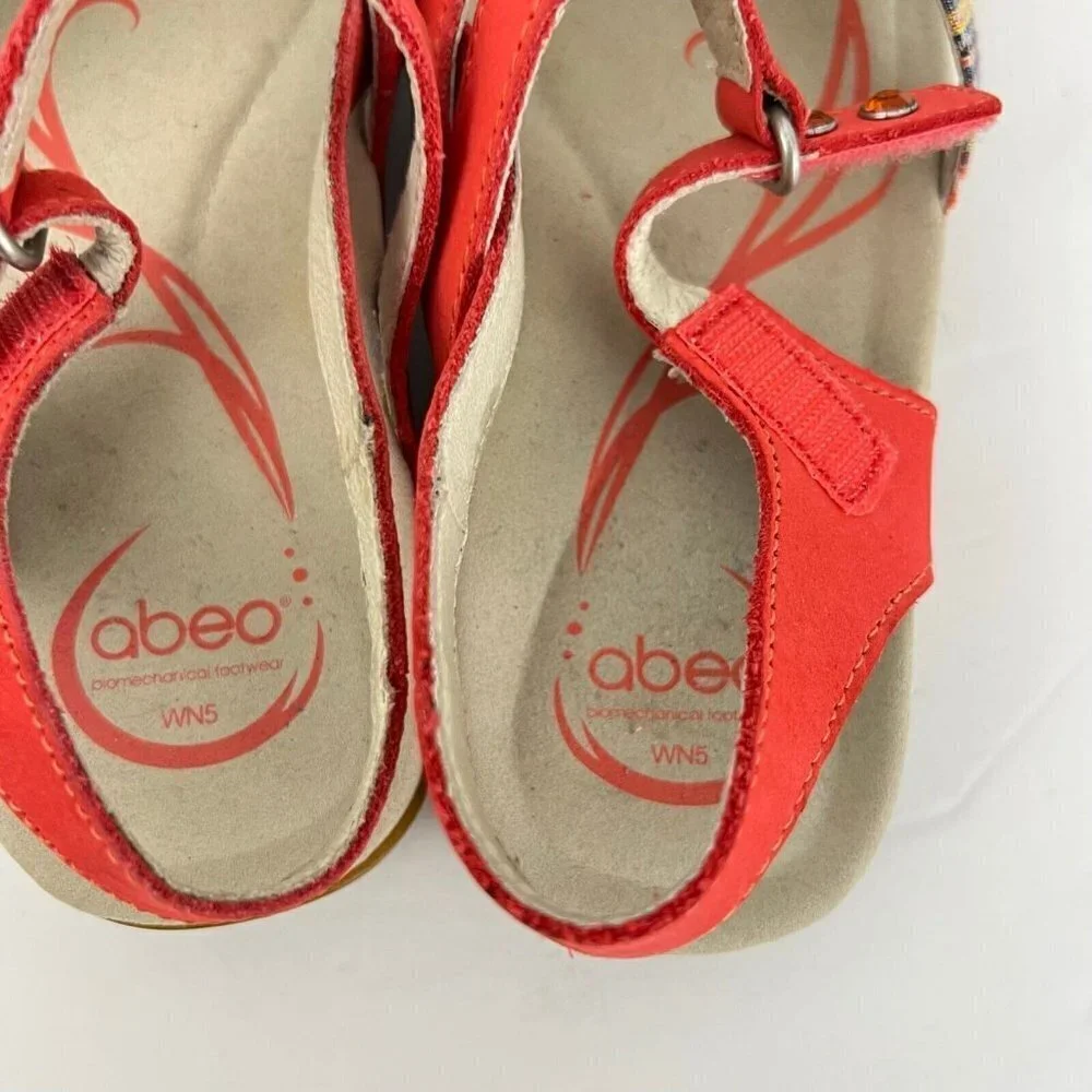 Abeo Womens‎  Laguna Sandals Multi Color Orange  Size US 5  Neutral Footbed
